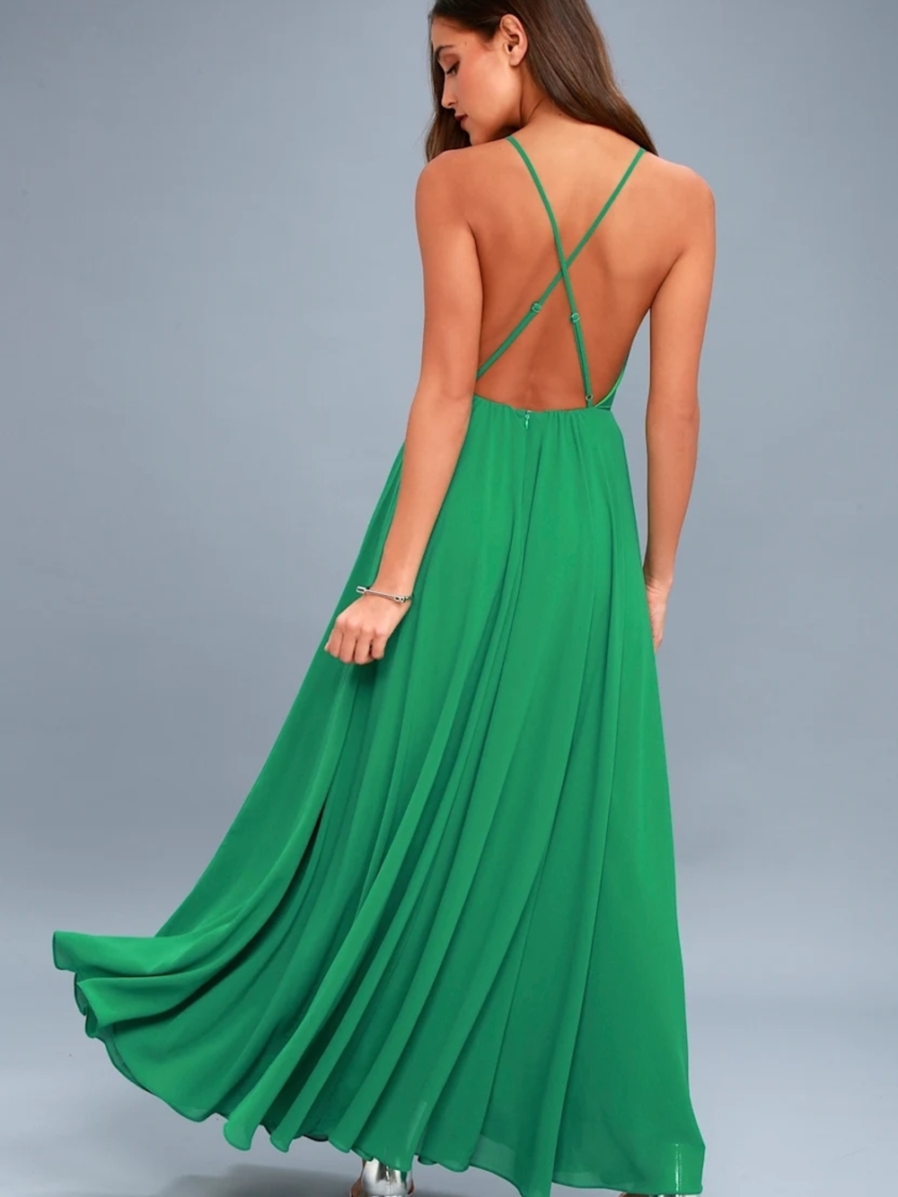 LULUS Chiffon Kelly Green Dress with crossed straps at the back Size S - Picture 3 of 6